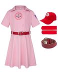 Rruonshully Women's Baseball League Costume Dottie Costume Pink Dress Halloween Cosplay Uniform Set M