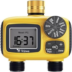 TRJZWA Dual Port Water Timer with LCD Display, 2025 Newest with Three Independent Watering Programs per Port, Hose Timer with Rain Delay/Child Lock/Manual Watering for Lawn and Garden
