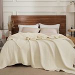 PHF Muslin Blanket Queen Size-Ultra Soft 50% Lyocell & 50% Cotton Blanket, Breathable and Moisture Absorption Blanket, Lightweight Blanket, Cozy Waffle Bed Blankets, 90"x90", Sand