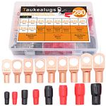 280PCS Copper Wire Lugs [4 6 8 10AWG 1/4-5/16] Battery Cable Eyelets Tubular Crimp Connector SC Ring Terminals with Soft PVC Terminal Boots Assortment Kit