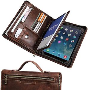 Portfolio Binders - Genuine Leather Padfolio - Business Notebook Organizer w/Zipper and Handle for Resume & Work - Padfolio for Men & Women w/Notepad Fit iPad Pro 12.9" / Portfolio with AirTag Holder