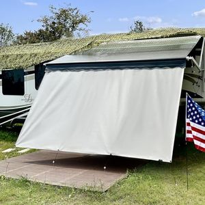 Dulepax RV Awning Shade Screen 8'X11'3'' Beige Mesh RV Awning Screen Improves Shadow and Privacy,Universal Trailer Camper Awning Shade Screen 90% UV Block,RV Awning Sun Shade Screen with Complete Kits