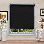 No Cord Roller Window Blinds- Total Blackout Customize Bottom Up Shades, Energy Saving and Privacy Protection Shade, Easy to Install for Home, Office, Bathroom, 50" W x 42" H Black