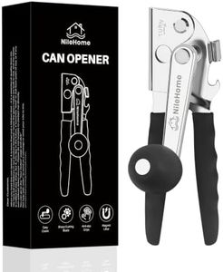 NileHome Commercial Can Opener, Heavy Duty Stainless Steel Manual Can Opener with Extra-Long Handles, Ideal for Large Cans and Senior-Friendly Design, Black