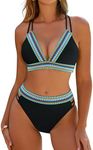 Blooming Jelly Womens High Waisted Bikini Sets Colorblock Two Piece Swimming Suits Cutout Bathing Suit (X-Large, Black)