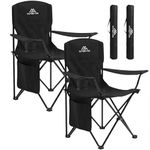 Vivo Technologies Set of 2 Lightweight Folding Portable Camping Chair with Cup Holder and Side Pocket Outdoor Folding 120kg Capacity, Fishing, Picnics and Travel Black