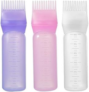 Pimoys Root Comb Applicator Bottle 6 Ounce Oil Applicator for Hair Dye, 3 Pack Hair Oiling Bottle Brush with Graduated Scale (Pink, Purple, White)