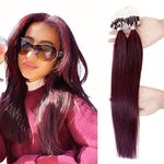 Misslala 18 Inch Micro Extensions Human Hair Real Straight Hair Micro Link Extensions Hair Salon Quality Color #99J Red Wine Micro Ring Hair Extensions Human Hair Remy Soft 50 Grams 50 Strands