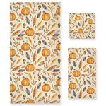 ALAZA Bath Towels Set of 3, Microfibre Towel Bathroom Linen Pumpkins Yellow Leaves Towels Set Gift with 1 Face Towel 1 Hand Towel 1 Bath Towel Sheet, Absorbent Bathroom Accessories