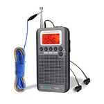 Retekess TR105 Air Band Radio Receiver, Portable FM AM SW Full Band Radio, CB Receiver Digital Alarm Speaker with Extend Antenna LCD Display?Gray?