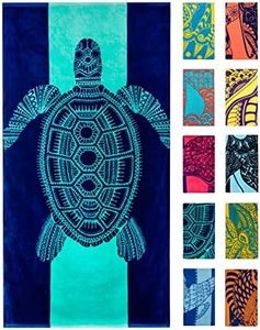 Nova Blue Turtle Beach Towel – Tropical Blue Colors with A Unique Design, Extra Large, XL (34”x 63”) Made from 100% Cotton for Kids & Adults