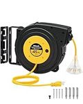 WILAWELS Retractable Extension Cord Reel, 45 FT (13.72M) Heavy Duty Power Cord, 12AWG/3C SJTOW, 3 Grounded Outlets Lighted Triple Tap, 15 Amp Circuit Breaker, UL Listed, Yellow Y45CR06