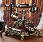 Dratal Imitation Copper Vintage Style Rotary Retro Old Fashioned Rotary Dial Home and Office Telephone Functional Antique Style Telephone-Bronze