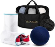 Travel Fanatics 3-Piece Travel Essentials Bundle with Collapsible Travel Laundry Basket, Mesh Shoe Bags Set of 2, and Navy Microbead Ball Pillow