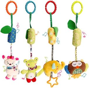 4 Packs Baby Stroller Toys Car Seat Hanging Bell for Boys Girls,Adorable Animal Infant Play Music Crib Toy Carseat Rattles Educational Toys,Kids Hand Bell Puppet with Cute Wind Chime and Squeak