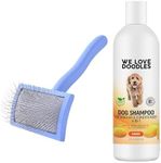 We Love Doodles Medium Curved Slicker Brush and 4-in-1 Dog Shampoo (Mango) Bundle - Goldendoodle Brush for Dematting & Shedding - Shampoo for Goldendoodles, Poodles & Doodles - Made In USA