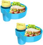 trunkhouse [2 Pack] Kids Car Seat Travel Tray: Carseat Snack Tray for Food Eating, Baby Snacks Plate for Toddlers with Cup Holder Bases, Kids Road Trip Essentials, Sky Blue