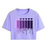 TOPLOT Heart Printed Round Neck Crop Top for Women (Small-Heart-Top-5203-Purple-L)