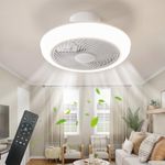 POWROL Modern Ceiling Fans with Lights Remote Reversible Low Profile Smart Ceiling Fan with Light Flush Mount LED Dimmable 3 Colors 6 Speeds Timing 46 CM Ceiling Fan with Lamps for Bedroom