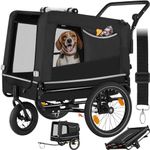 tectake® 2-In-1 Dog Bike Trailer for all Bike Types, Foldable Dog Carrier with Good Ventilation, Rain Cover & Height-Adjustable Push Handle - Ideal Pet Stroller for Small & Medium-Sized Pets - Black