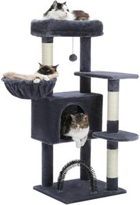 PAWZ Road 106cm Cat Tree with Cat Condo and Sisal Scratching Posts, Multi-Level Cat Tower with Soft Perch Plush Hammock and Self-Grooming for Indoor Cats Dark Grey
