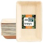 HAAGO 20 Rectangular Palm Leaf Plates, Disposable Trays - Eco-Friendly & Compostable, Microwave & Freezer Safe, Alternative to Paper Plates, Party Platters, Disposable Serving Platters - 15x25cm