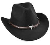 Wovanoo Western Faux Felt Cowboy Hat for Women Men Cowgirl Cowboy Hat Wide Brim Fedora Sun Cap Black 4