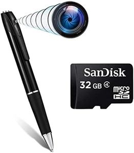 TECHNOVIEW Full HD Pen Camera 1080P Video Audio Recording Indoor Outdoor with Free 32gb SD Card 85 Minutes Pen Battery Life Portable Pocket Security Camera for Home Office Mettings Surveillance