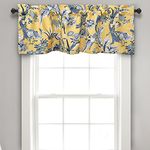 Lush Decor Dolores Light Filtering Window Curtain Valance, 52" W x 18" L, Yellow - Toile Curtains - Bold Blue And Yellow Valance - Bird & Floral Print - Cottage, Maximalist & French Country Home Decor