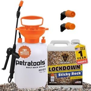 PetraMax Lockdown Sticky Rock Glue for Landscaping Sprayer Bundle, (1Gal Sticky Rock Glue, 1 Gallon Pump Sprayer, Gloves), Pebble stabilizer Glue Concentrate - Garden Sprayer with 2 Nozzles