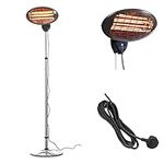 GardenCo Electric Outdoor Patio Heater -EXTRA LONG POWER LEAD - Freestanding Adjustable Outdoor Heater - Wall Attachments Included - 2KW (Grey)