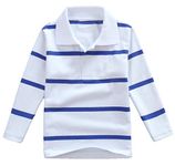 Boys Polo Shirts Cotton Plaid Long Sleeve T-Shirt Tops Children School Striped Tee 10-11 Years