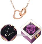 TINGKU Eternal Natural Rose Box with Necklace Engraved & Real Rose, Forever Flower Rose, Preserved Natural Rose in a Box, Eternally Rose Gift Box and Custom Heart Necklace for Girlfriend