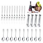 Cunhill 24 Pcs Charcuterie Accessories Mini Cocktail Tongs Small Serving Spoons and Appetizer Forks Stainless Steel Tongs Charcuterie Utensils for Valentine's Day Party(Silver, Vivid Sharp Spoon)