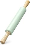 Navaris Stainless Steel Rolling Pin - 17" Non Stick Metal Roller with Wood Handles for Baking, Cooking, Cookies, Biscuits, Pizzas, Dough, Pastry