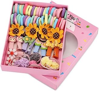 74 Pcs Girls Hair Accessories Set, Candy Color Headdress Sunflowers Hair Clips Hair Elastic Rubber Hair Ties Bow Duck Billed Clip for Little Girls Kids Baby