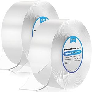 6M Nastro Biadesivo Extra Forte Trasparente, Rimovibile Multifunzione Potent Tape, Nastro Adesivo di Montaggio per Tappeti, Poster Fotografici, Interni ed Esterni (2 Rotolos) 2