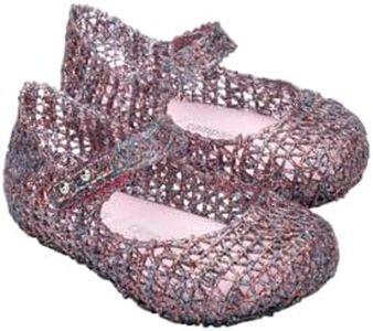 mini melissa Campana Papel Ballerina for Babies, Toddlers - Comfortable & Cute Close-Toe Jelly Flat Shoes with Mary-Jane Strap & Interwoven Cut-Out Design, Glitter Clear/Pink, 6