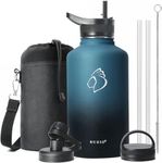 Insulated Water Bottle 2L, BUZIO Stainless Steel Water Bottle with Straw Half Gallon Canteen Metal Thermo Bottle Double Vacuum Hot Cold Water Bottles, Indigo Crush