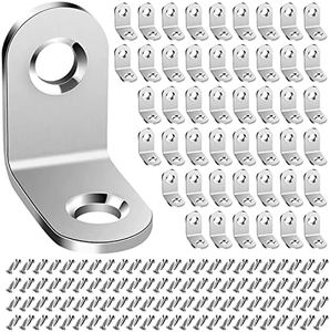 48PCS Bracket Corner Brace 90 Degree Small L Brackets, Metal Corner Bracket, Stainless Steel Right Angle Bracket for Wood Furniture Chair Drawer Cabinet with 96PCS Screws (0.79x0.79inch)