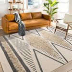 LEEVAN Boho Geometric Area Rug Floor Carpet 4x6 ft, Farmhouse Washable Woven Rug Cream Tribal Diamond Accent Rug for Indoor Outdoor Kitchen/Hallway/Bedroom/Living Room Bohemian Patio Rug