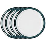 Denby - Greenwich Dinner Plates Set of 4 - Dishwasher Microwave Safe Crockery 26.5cm - Glazed Green, White Ceramic Stoneware Tableware - Chip & Crack Resistant