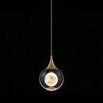 JoollySun 1-Light Crystal Pendant Light: Modern LED Ceiling Hanging Light Fixture with Mini Moon Ball for Kitchen Island Bar Bathroom - Gold Brushed Brass