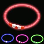 LED Dog Collar,Glow Light Collar for Dogs,Ultra Bright USB Rechargeable Cut to Fit Any Size - Rechargeable Battery - Increased Visibility & Safety For Your Pets(Red)