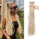 FANCEE 26inches Blonde Dreadlock Extensions 20 Stands Newly Designed Goddess Box Braids Dreads with Curly Ends Bohemian Pre Looped Braids for Women