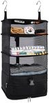 Surblue Hanging Closet Storage Bag Collapsible 3-Shelf Washable Oxford Fabric with 2 Hooks (L 11.41 * 11.41 * 19.68in, Black)