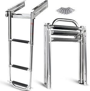 Marinebaby 3-4 Step Ladder Under Platform Slide Mount Boat Boarding Ladder, Telescoping Ladder with a Carry Handle and Mounting Screws, Press-Type Spring Latch (3 Steps)
