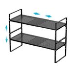 iPEGTOP Large Expandable Cabinet Storage Shelf Organizer Rack, Heavy Duty Steel Metal Spice Rack Adjustable Height Home Office Pantry Shelf Space for Counter Kitchen Organization, Black, 2 Pack