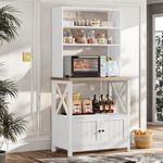 DWVO White Bakers Rack with Power Outlet and Storage Door Cabinet, 5-Tiers Kitchen Tall Microwave Stand, Farmhouse Small Pantry Hutch Freestanding Thickened Counter, Coffee Bar with Storage Shelves