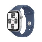 Apple Watch SE (2nd Gen, 2023) [GPS 44mm] Smartwatch with Silver Aluminum Case with Denim Sport Band. Fitness & Sleep Tracker, Crash Detection, Heart Rate Monitor, Retina Display